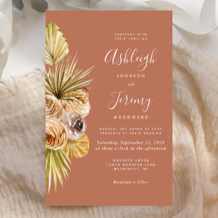 Budget Boho Floral Terracotta Wedding Invitation