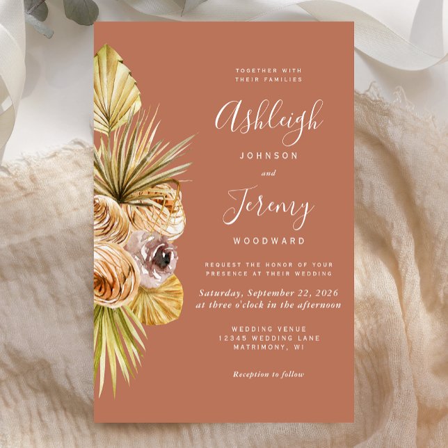 Budget Boho Floral Terracotta Wedding Invitation (Creator Uploaded)