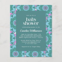 Budget Boho Flower Groovy Green Baby Shower Invite