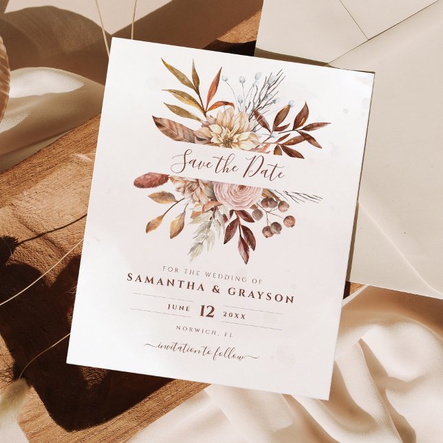 Budget Boho Flowers Fall Wedding Save The Date (Creator Uploaded)