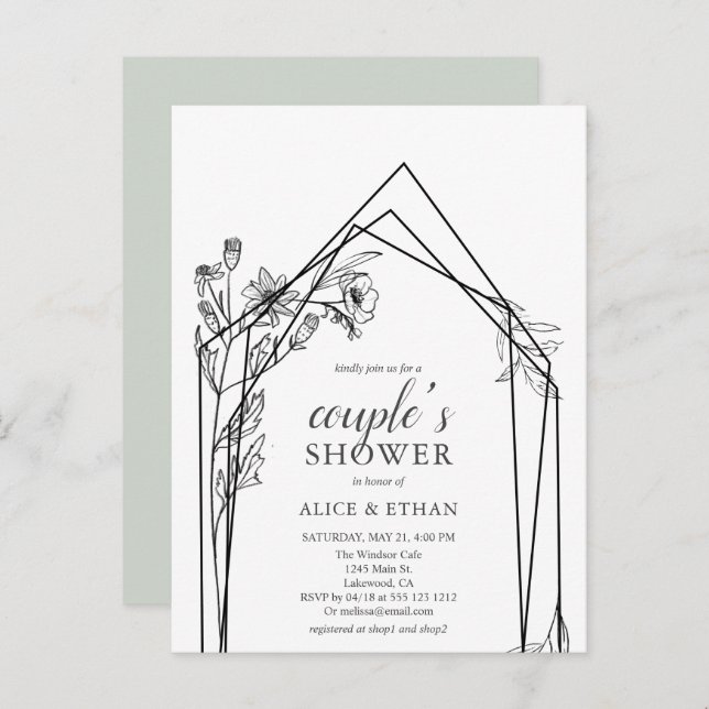 Budget Boho Flowers Geometric Couple Shower Invita Invitation Postcard (Front/Back)