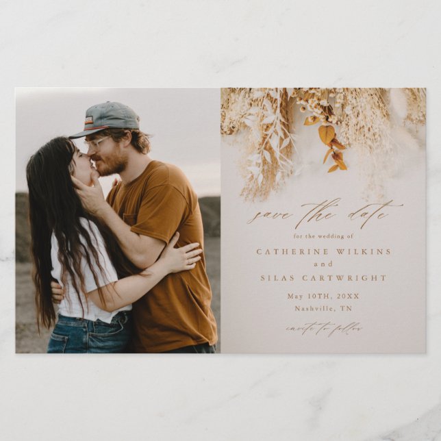 Budget Boho Flowers Photo Wedding Save The Date Flyer (Front)