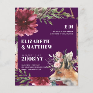 Budget Boho FOX Burgundy Floral All-in-1 Wedding Flyer