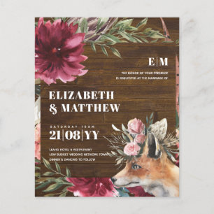 Budget Boho FOX Burgundy Floral All-in-1 Wedding  Flyer