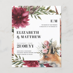 Budget Boho FOX Burgundy Floral All-in-1 Wedding Flyer