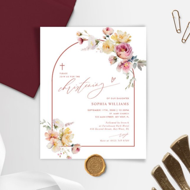 Budget Boho Garden Rose Christening Invitation (Creator Uploaded)