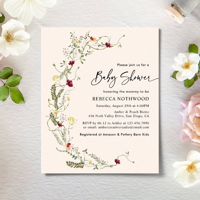 Budget Boho Girl Wildflower Baby Shower Invitation (Creator Uploaded)