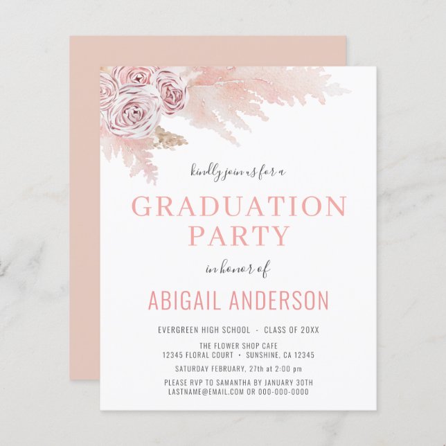 Budget Boho Graduation Floral Invitation (Front/Back)