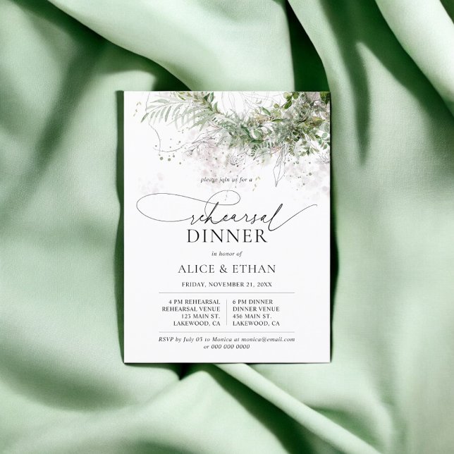 Budget Boho Greenery Script Rehearsal Dinner Invitation Postcard (Creator Uploaded)