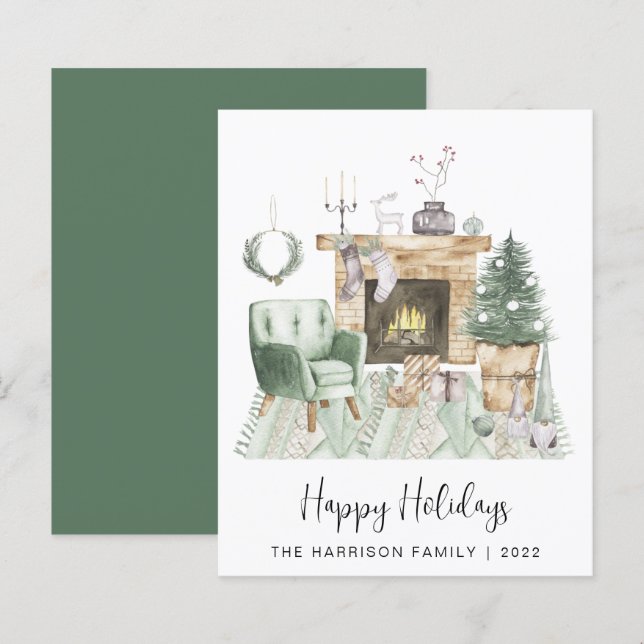 Budget Boho Happy Holidays Christmas Card (Front/Back)