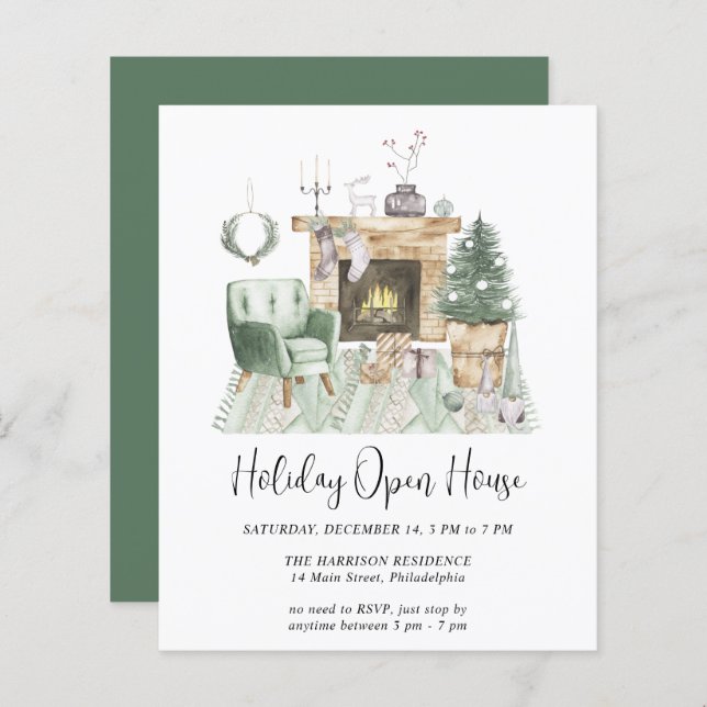 Budget Boho Holiday Open House Invitation (Front/Back)