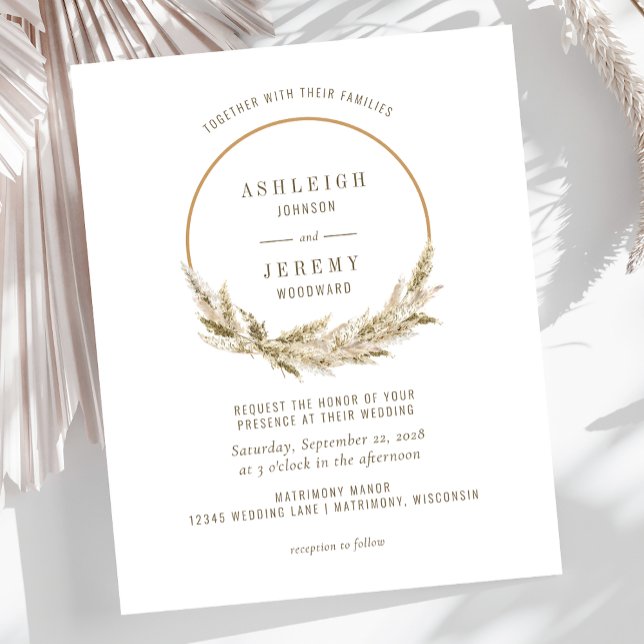 Budget Boho Hoop Pampas Grass Wedding Invitation (Creator Uploaded)