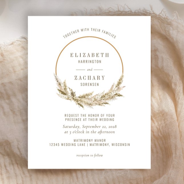 Budget Boho Hoop Pampas Grass Wedding Invitation (Creator Uploaded)