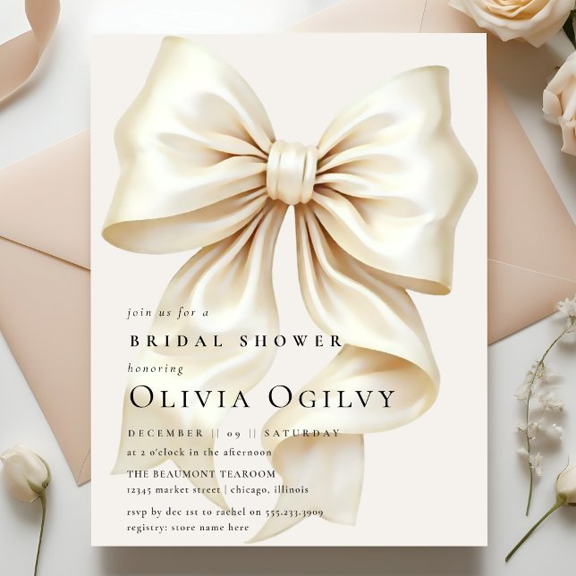 Budget Boho Ivory Cream Bow Bridal Shower Invite  (Creator Uploaded)