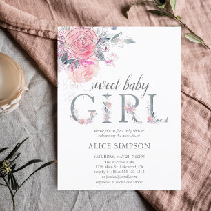 Budget Boho Light Soft Pink Flowers Baby Shower Invitation Postcard