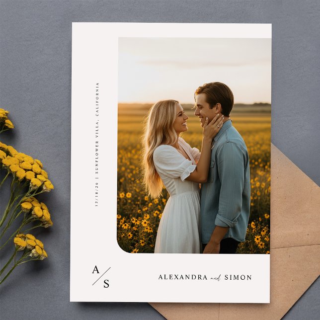 Budget Boho Minimalist Monogram Wedding Invitation (Creator Uploaded)