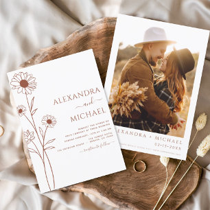 Budget Boho Modern Floral Wedding Invitations