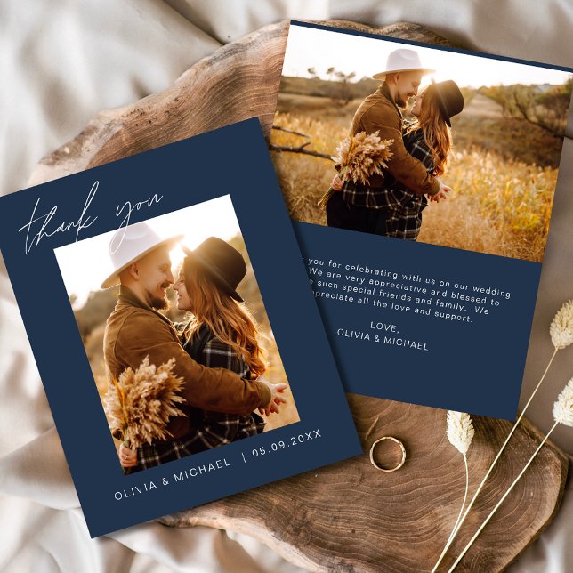 Budget Boho Navy Blue Wedding Thank You Cards (Creator Uploaded)
