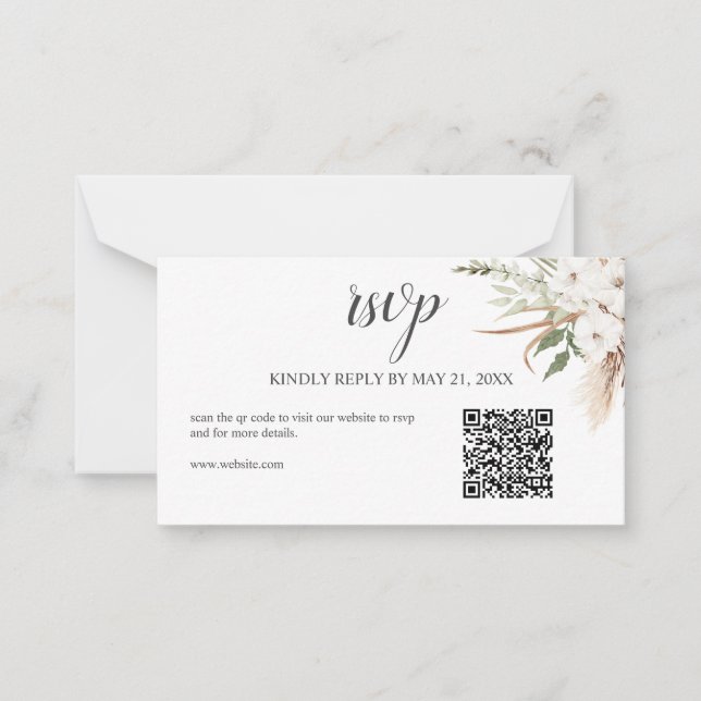  Budget Boho Pampa Grass Greenery Wedding RSVP Not Card (Front)