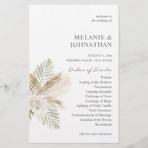 Budget Boho Pampas B Floral MED  Wedding Ceremony Flyer