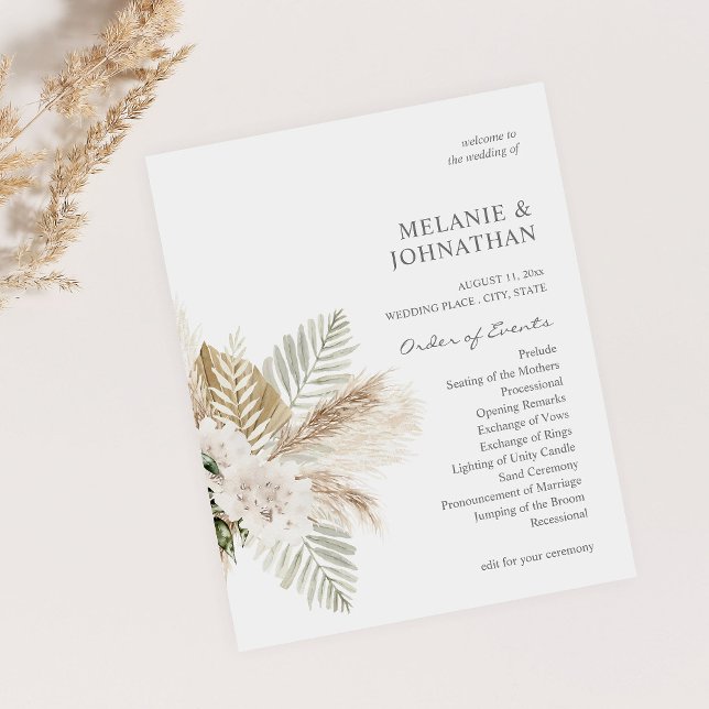 Budget Boho Pampas Grass B Floral Wedding Ceremony Flyer (Creator Uploaded)