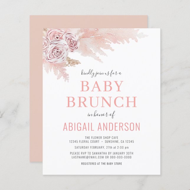 Budget Boho Pampas Grass Baby Brunch Invitation (Front/Back)
