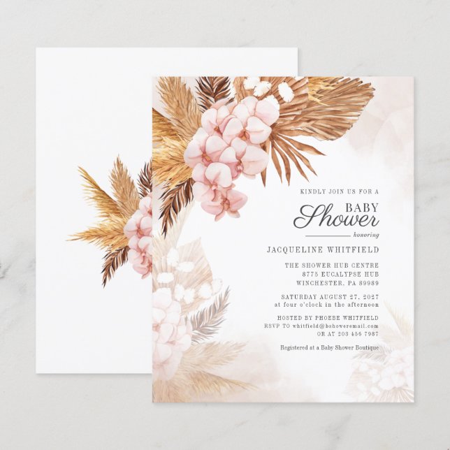 Budget Boho Pampas Grass Baby Shower Invitation (Front/Back)