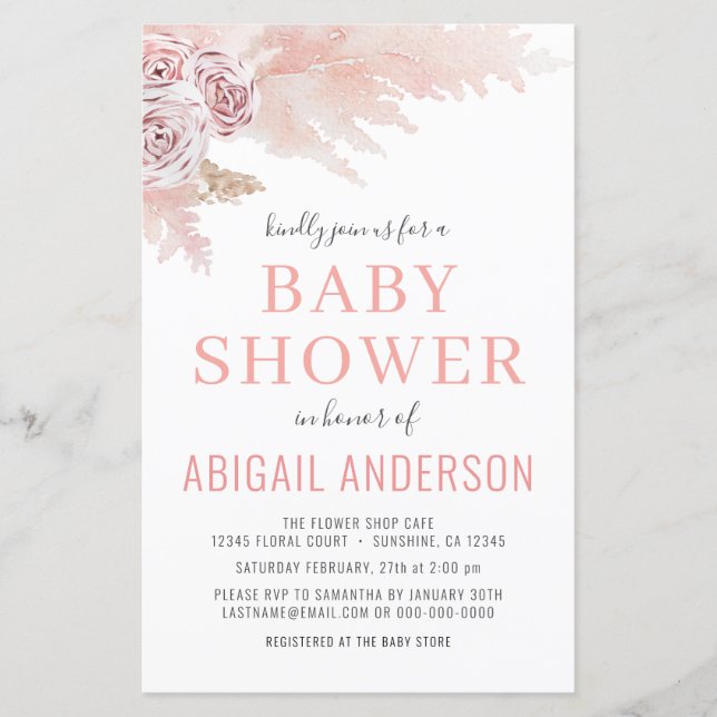 Budget Boho Pampas Grass Baby Shower Invitation (Front)
