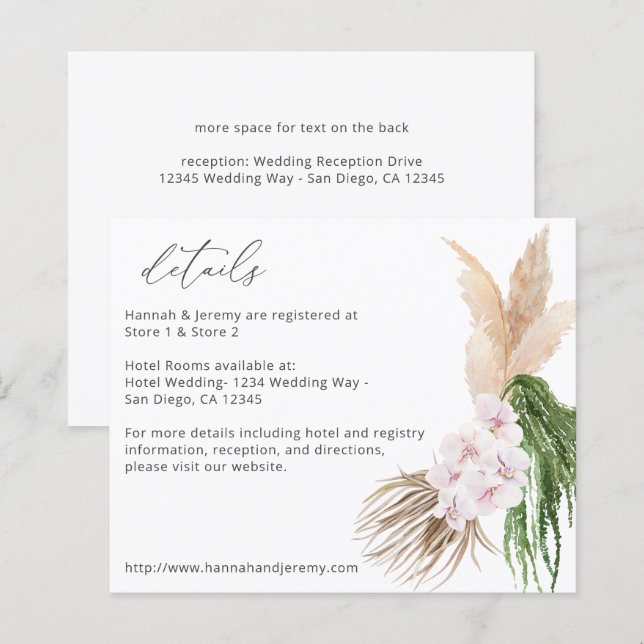 Budget Boho Pampas Grass Beach Floral Details (Front/Back)