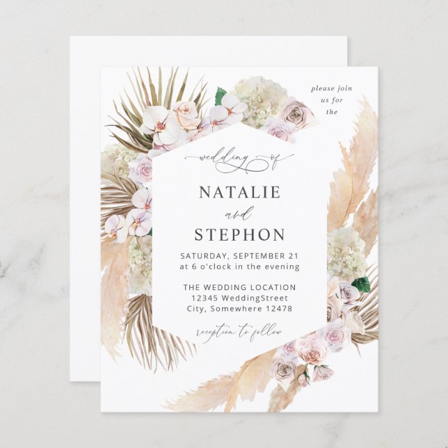Budget Boho Pampas Grass Beach Floral Wedding  (Front/Back)