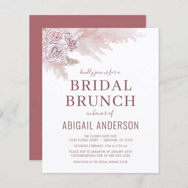 Budget Boho Pampas Grass Bridal Brunch Invitation (Front/Back)