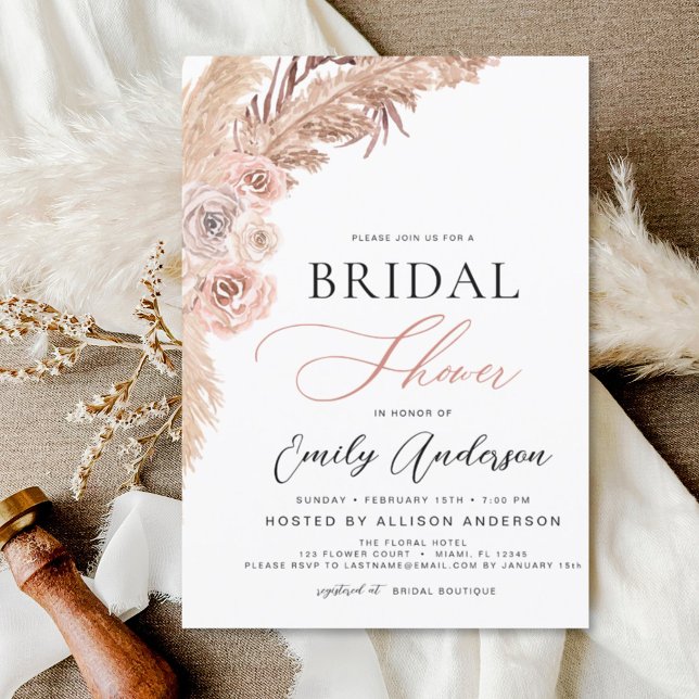 Budget Boho Pampas Grass Bridal Shower Invitation (Creator Uploaded)