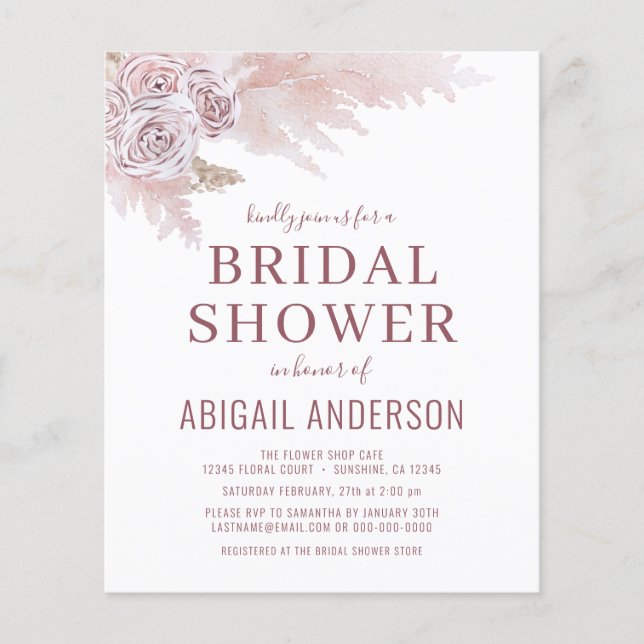 Budget Boho Pampas Grass Bridal Shower Invitation (Front)