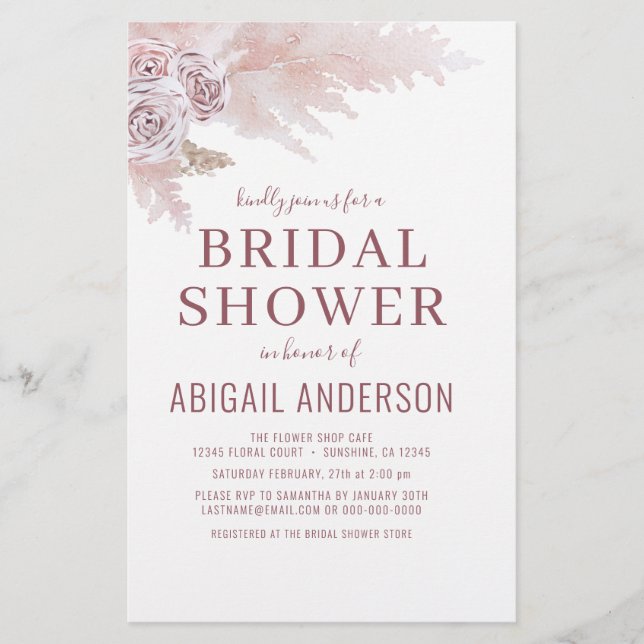 Budget Boho Pampas Grass Bridal Shower Invitation  Flyer (Front)
