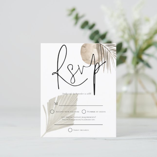 Budget Boho Pampas Grass fan Wedding RSVP (Standing Front)