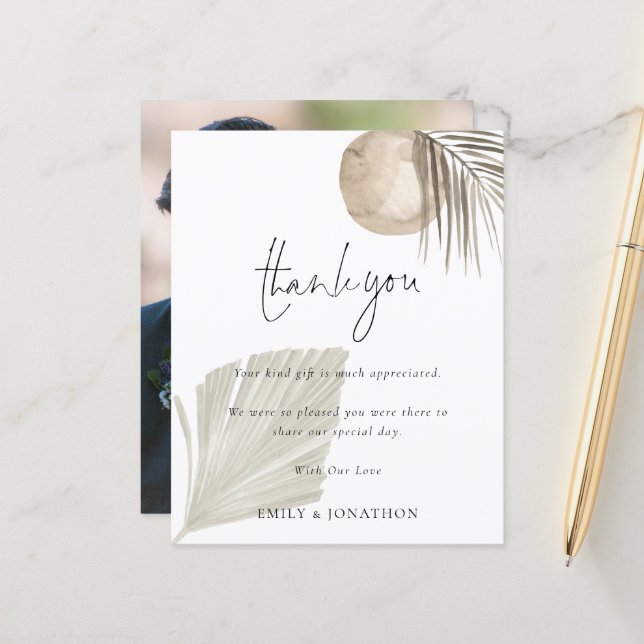 Budget Boho Pampas Photo Wedding Thank You (Front/Back In Situ)