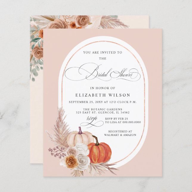 Budget Boho Pampas Pumpkins Fall Bridal Shower (Front/Back)