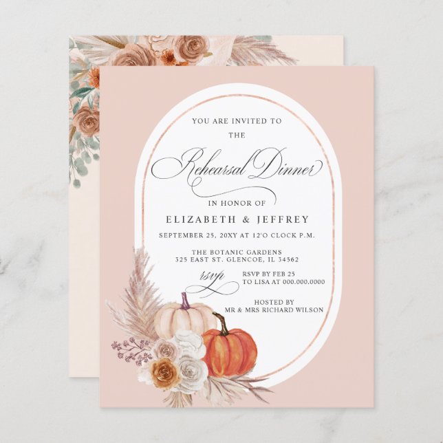 Budget Boho Pampas Pumpkins Fall Rehearsal Dinner (Front/Back)