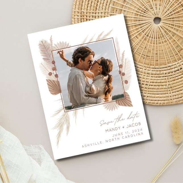 Budget Boho Photo Wedding Save the Date Announcement Postcard (Budget Boho Photo Wedding Save the Date)
