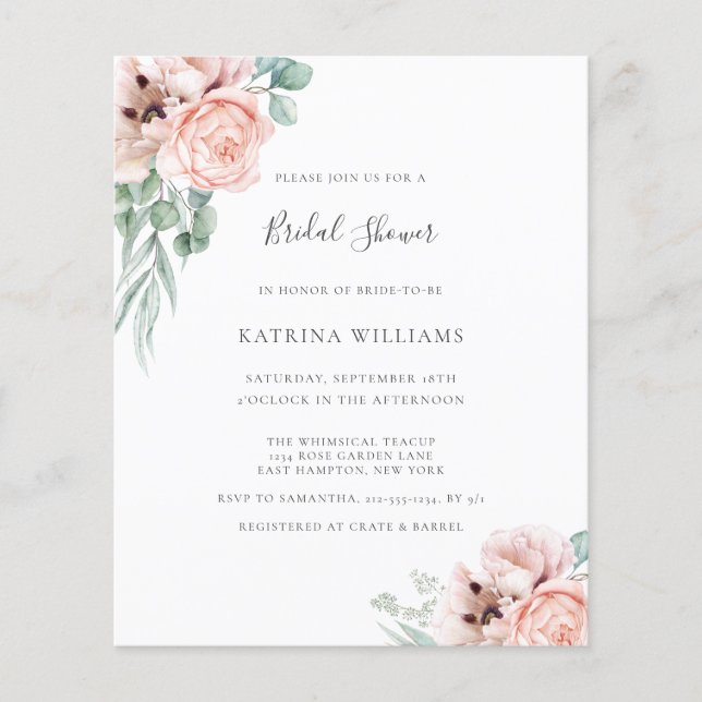 Budget Boho Pink Floral Bridal Shower Invitation (Front)