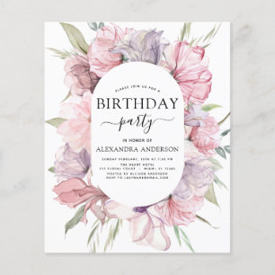 Budget Boho Purple Any Age Birthday Floral Flyer