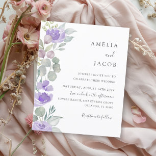 Budget Boho Purple Eucalyptus Wedding Invitation
