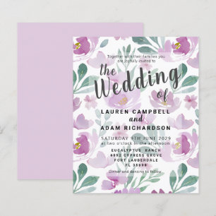 Budget Boho Purple Floral Wedding Invitation