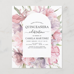 Budget Boho Purple Quinceañera Dusty Pink Floral Flyer