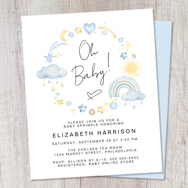Budget Boho Rainbow Baby Boy Sprinkle Invitation (Creator Uploaded)