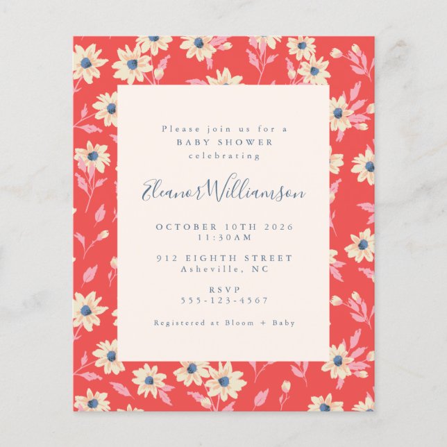 Budget Boho Red Blue Floral Baby Shower (Front)