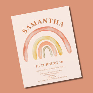 Budget Boho Retro Rainbow 10th Birthday Invitation
