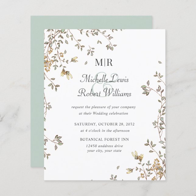 BUDGET Boho Rustic leaves  Garden wedding (Front/Back)