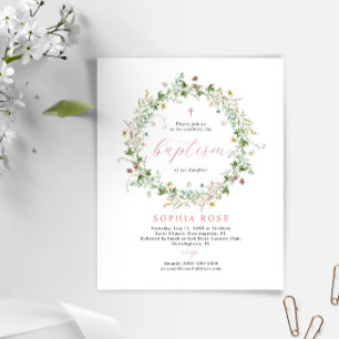 Budget Boho Rustic Wildflowers Baptism Invitation