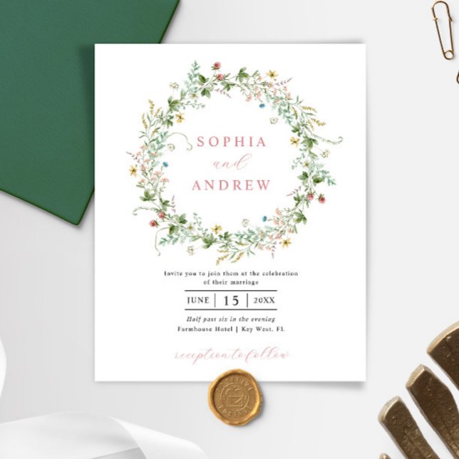 Budget Boho Rustic Wildflowers Wedding Invitation (Creator Uploaded)